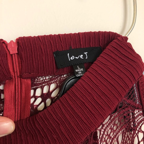 Red Wine Lace High Neck Dress L - Picture 14 of 14